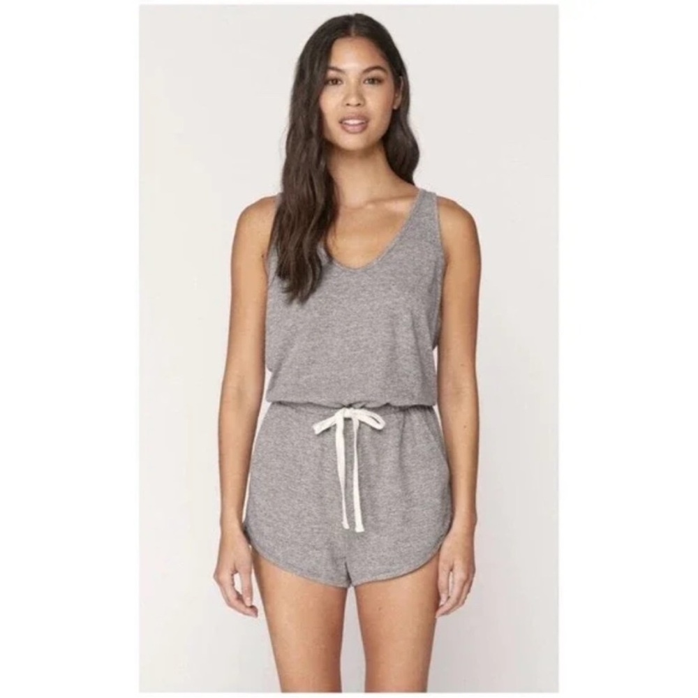 SPIRITUAL GANGSTER Sleeveless Knit Drawstring Waist Heather Gray Romper